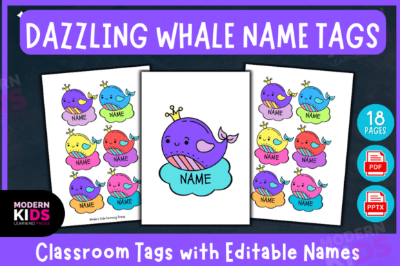Download Dazzling Whale Name Tags Editable PPTX - Dazzling Collection