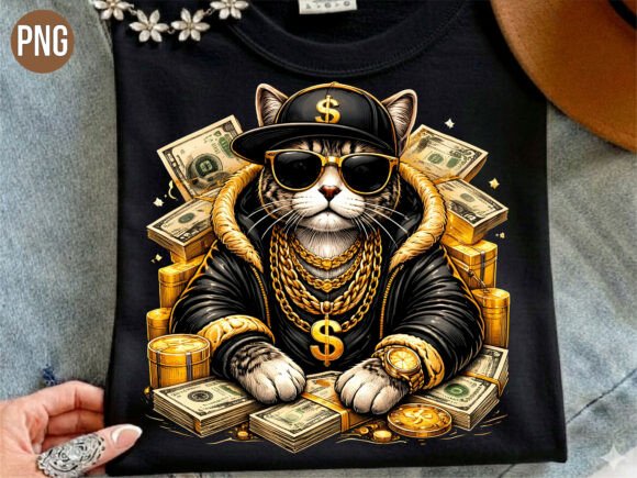 Download Rich Gangster Cat Money Gold PNG Shirt - Rich Collection