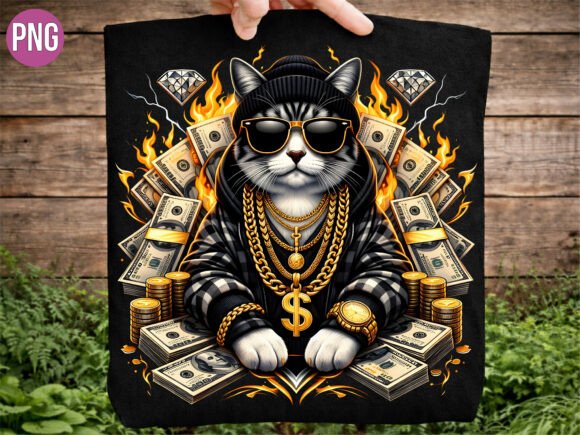 Download Hustle Rich Cat Cash Money PNG T-Shirt - Rich Collection